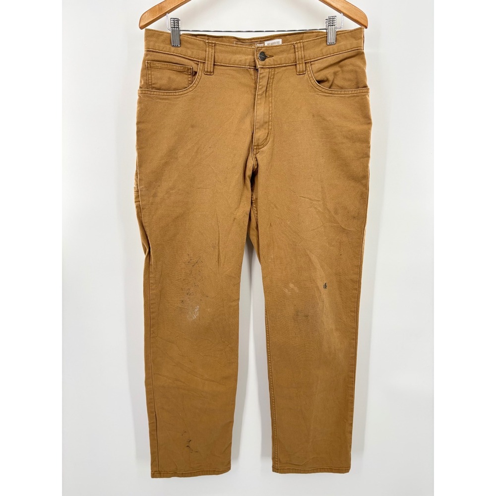 Carhartt Mens 34x32 Relaxed Fit Duck Canvas Work Pants Brown Light Distressed